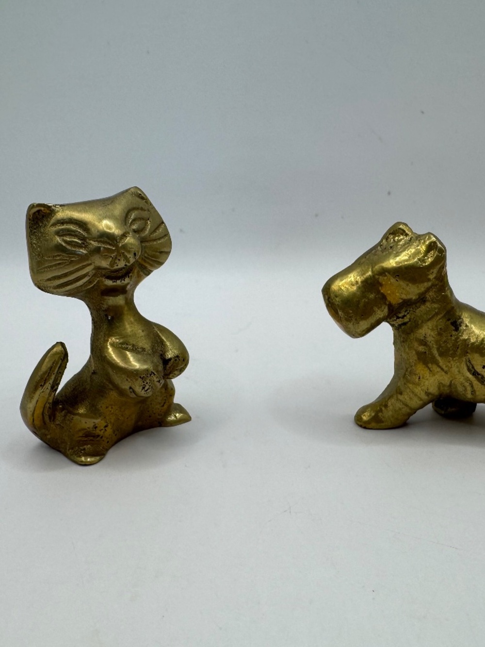 Miniature Brass Animal Figurines. Vintage Brass Cat Brass Scottie Dog
